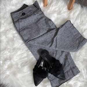 gray calf length, work pants